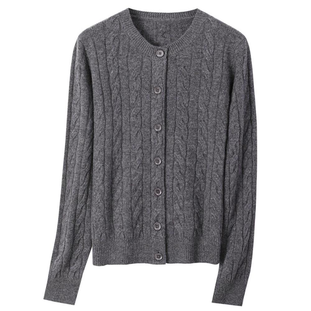 DIYIQIAN Damen Klassischer Retro Zopfmuster Woll-Cardigan - Herbst/Winter Rundhals Vielseitiges Oberteil