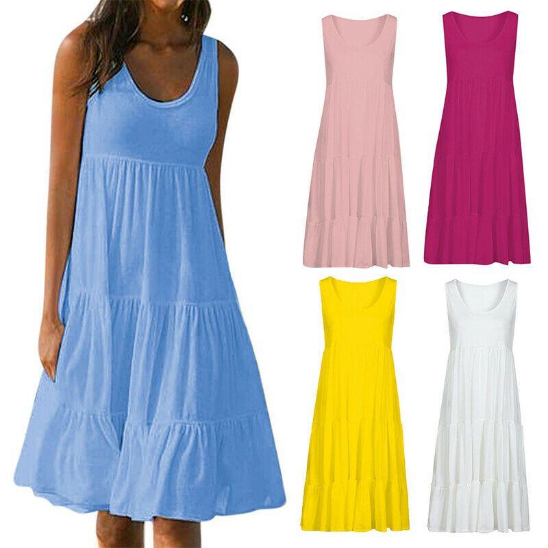 Stylish Women's Holiday Summer Solid Sleeveless Party Beach Loose Short Dress Sundress For Effortless Elegance