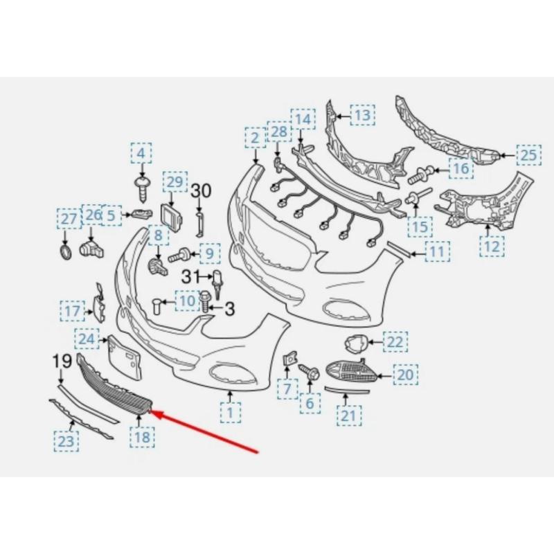 Priekinio buferio ventiliacijos grotelės apatinės A2128850522 Mercedes Benz E-Class W212 2014-2016