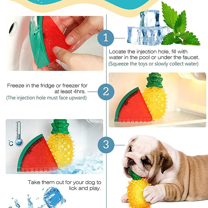 Reusable Pet Cooling Chew Toy for Dogs Cats Teething Relief Summer Ice Frozen Fruit Shape Durable Watermelon Pineapple Lemon