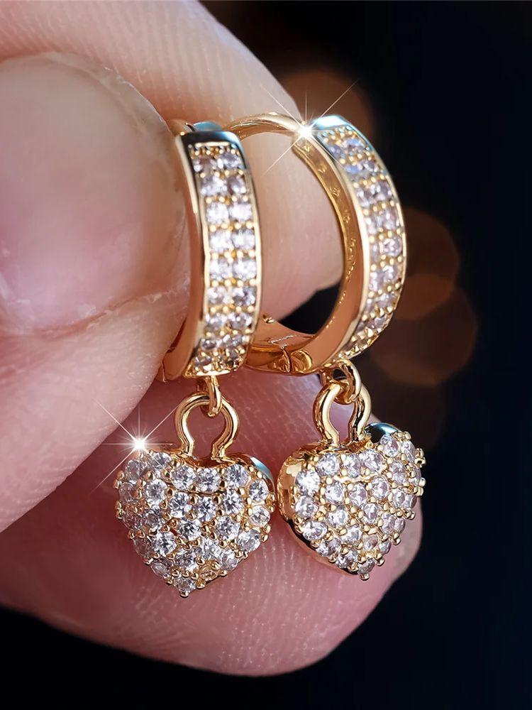

Trendy Crystal White Zircon Stone Love Heart Hoop Earrings For Women Vintage Gold Color Wedding Jewelry