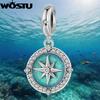 WOSTU 925 Sterling Silver Enamel Compass Pendant Charm For Women