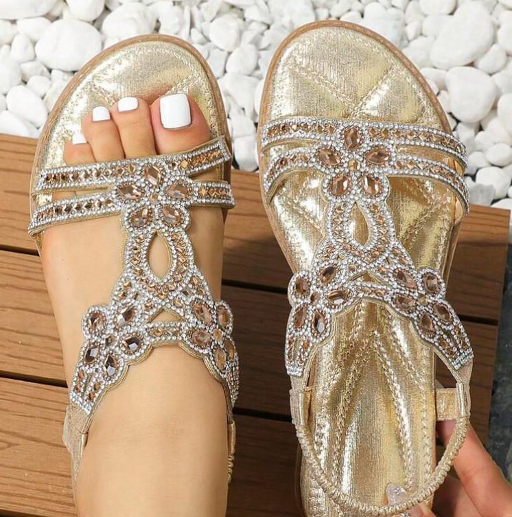 Sandali piatti con strass bohémien Yasrun - Comode scarpe estive da donna