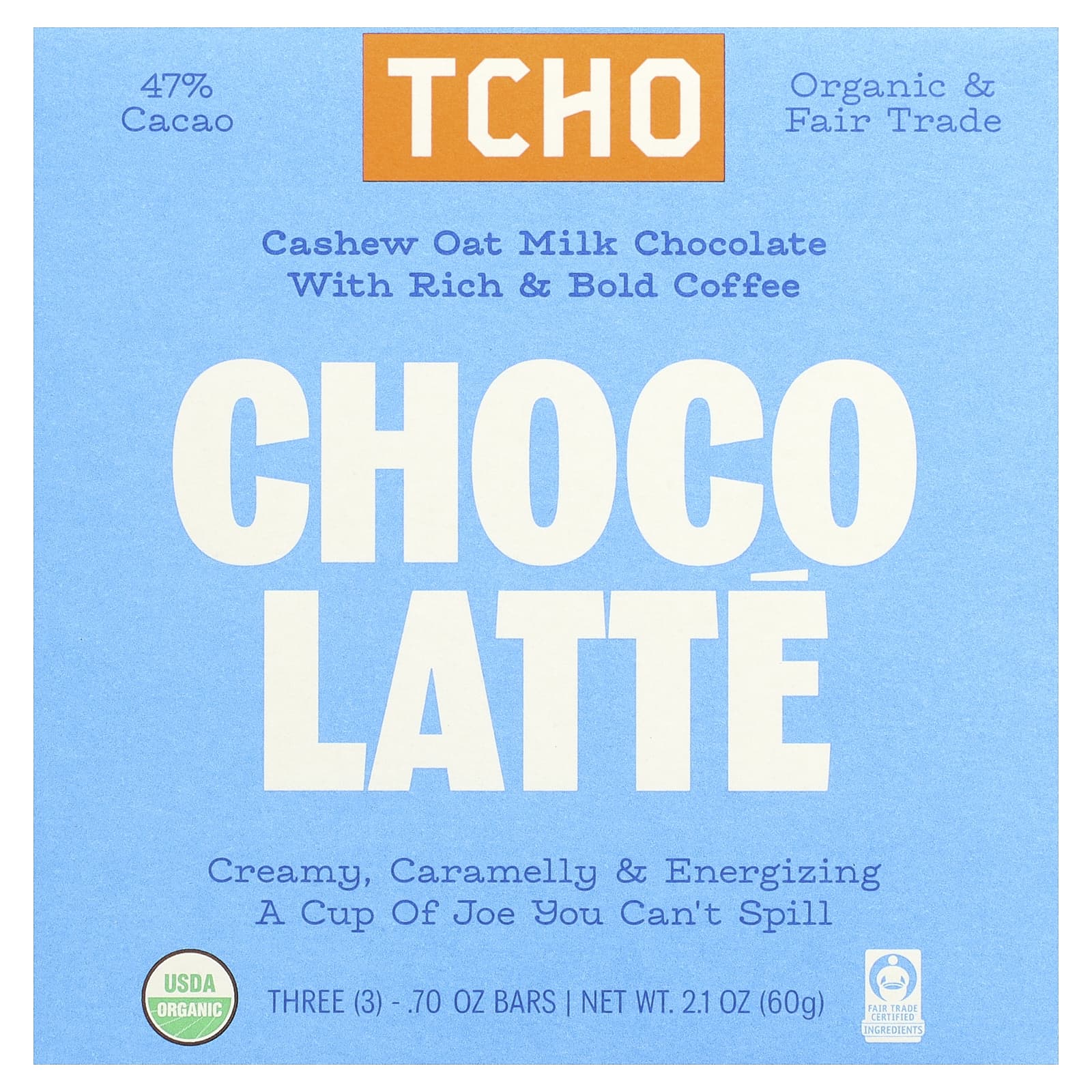 

TCHO, Choco Latte, Milk Chocolate with Coffee, 47% Cacao, 3 Bars, 0.70oz Each