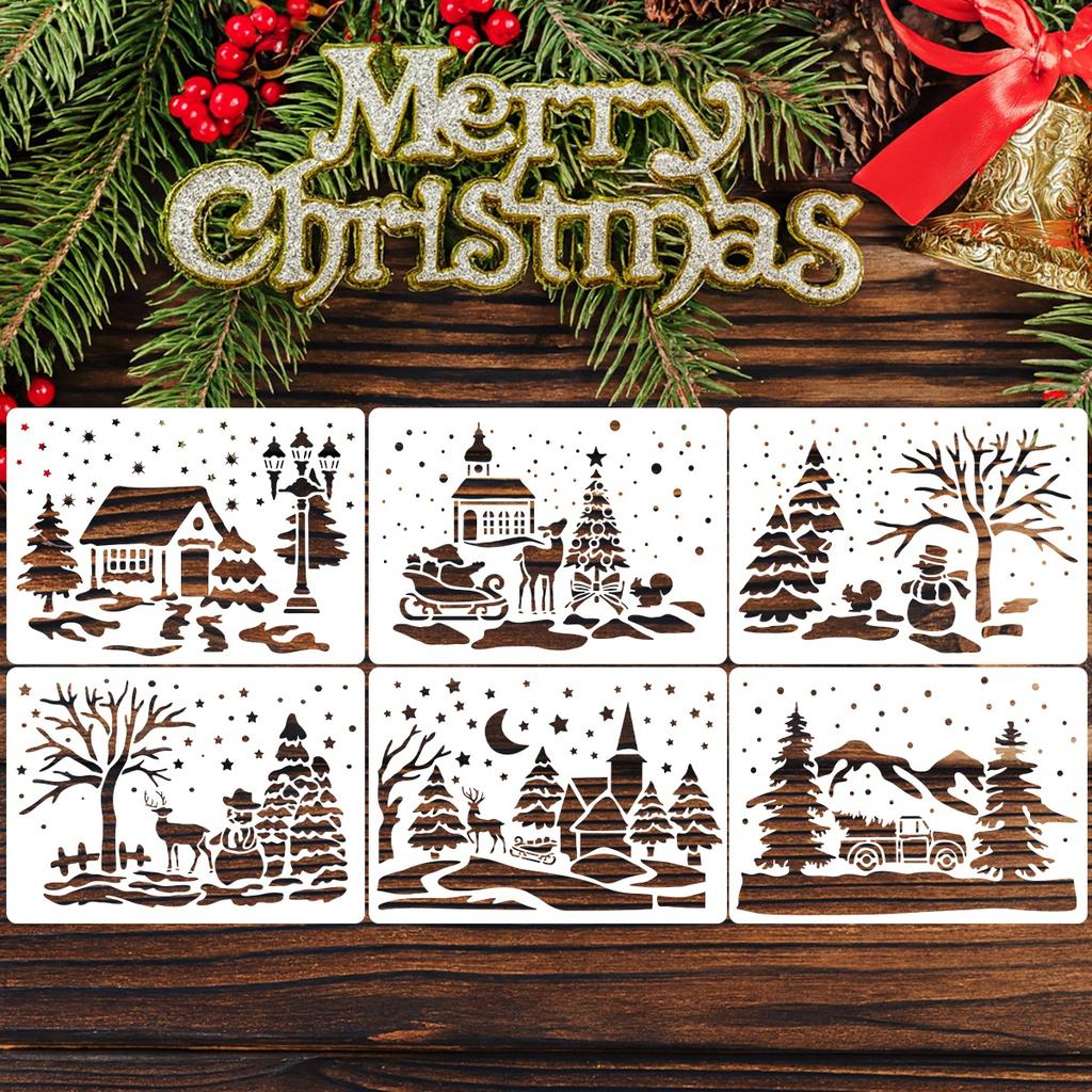 Christmas Stencils Merry Christmas Decorations for Home 2025 Navidad Natal Xmas Wall Window DIY Stencils Ornament New Year 2026