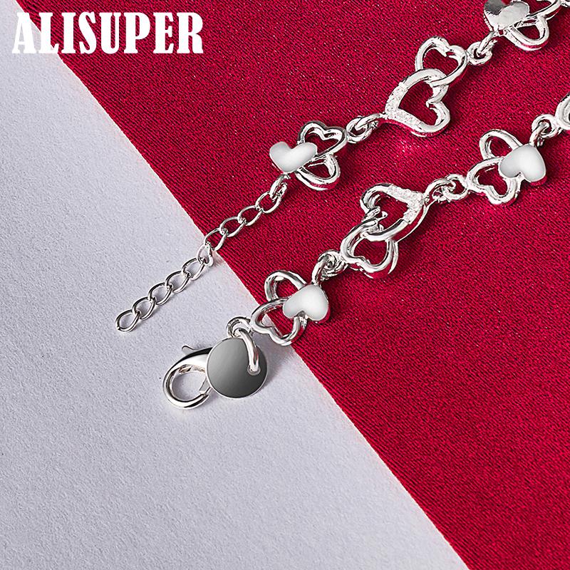 925 Sterling Silver FULL Heart AAA Zircon Chain Bracelet Jewelry