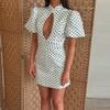 Elegante Vestito da Donna a Pois Manica Corta Lavorato a Maglia a Rete Pacchetto Fianchi Mini Abiti da Donna Pring Estate Chic Abito da Vacanza Femminile