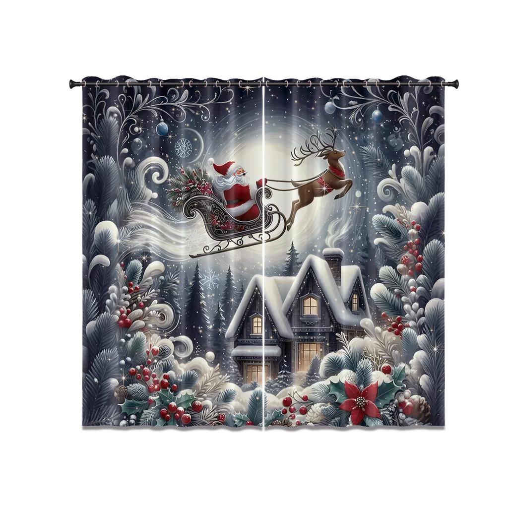 2pcs Merry Christmas Santa Claus print blackout curtain multiple size living room insulation holiday decoration machine washable