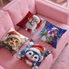 Cute Christmas Cartoon Illustrations Second Pillow Case Silky Short Plush With Invisible Zipper Dustproof Sofa Cushion Cover