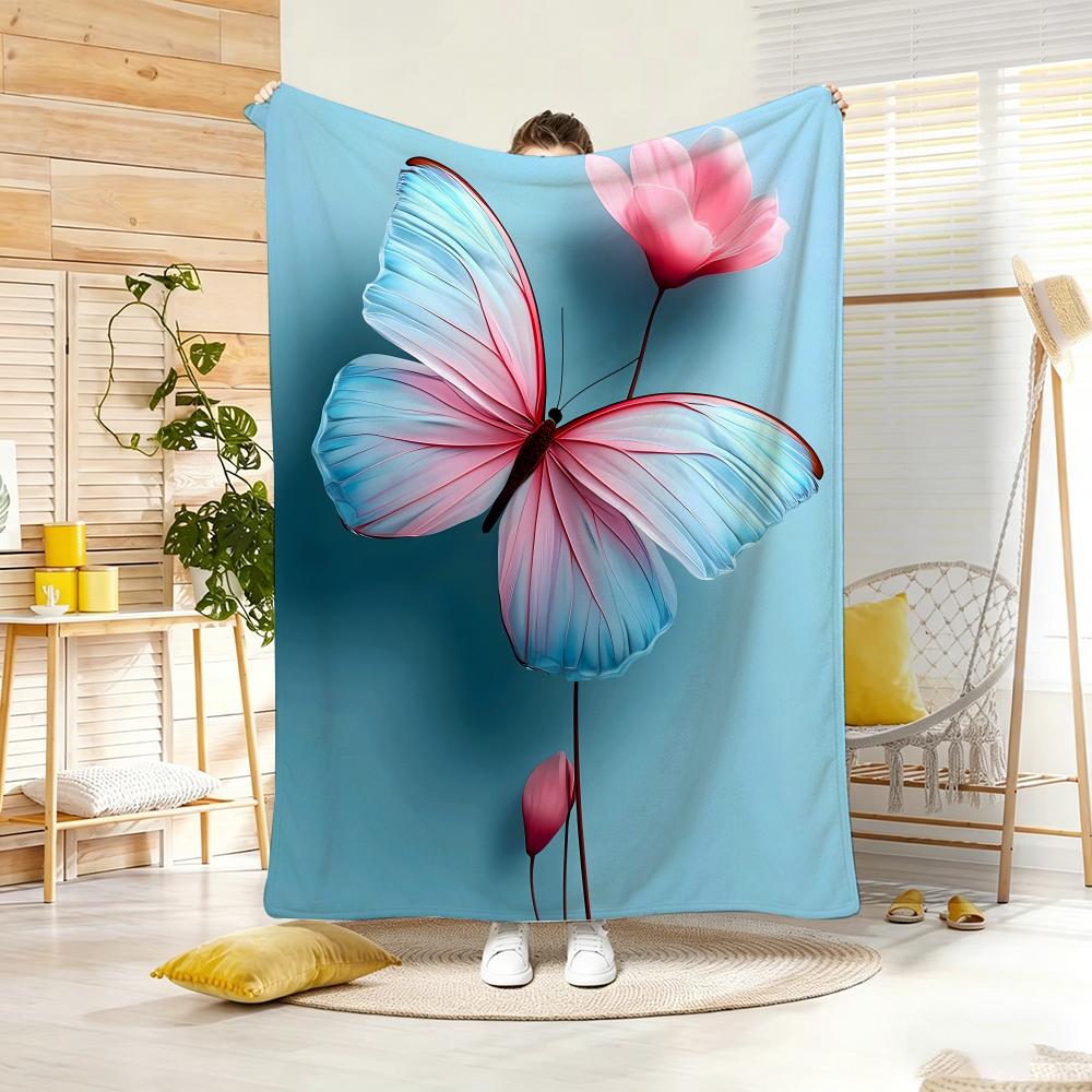 Artistic Pattern B-butterflyS Throw Lightweight 240g Flannel Blanket Soft Skin-friendly for Summer Cooling