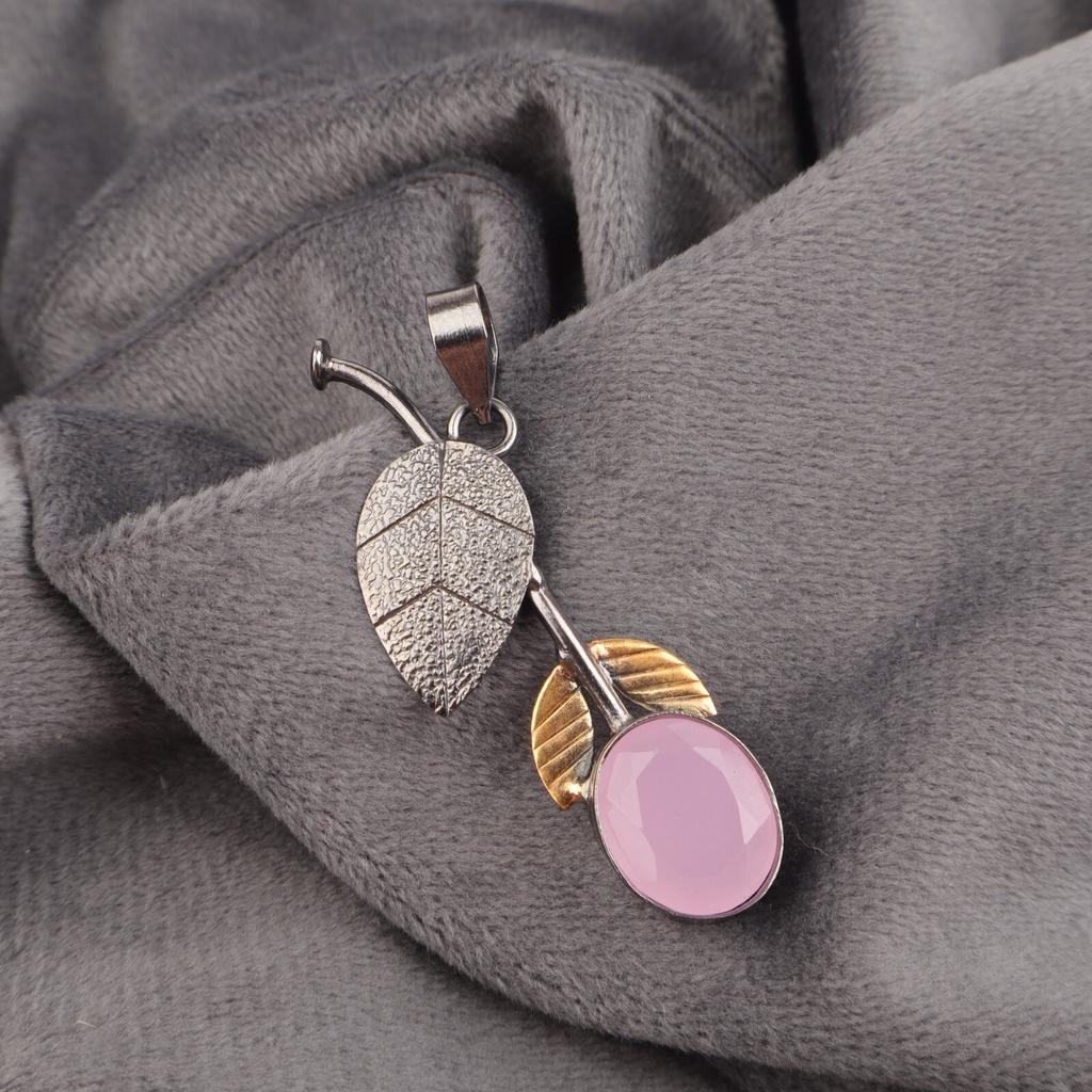Rose Chalcedony Gemstone Handmade 925 Sterling Silver Pendant Women Jewelry Gift PP-55-18
