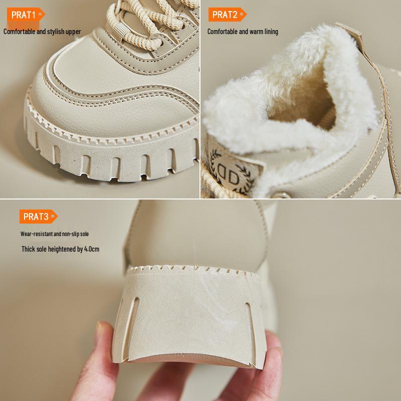 2024 Women's Korean High-Top White Winter Sneakers, Thick-Soled and Warm for Students, Style XX-12261-1