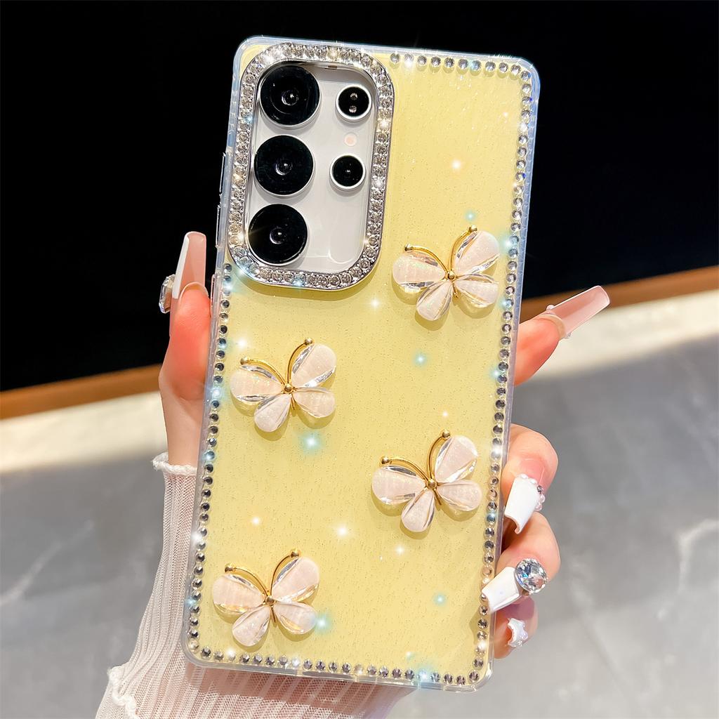Handmade Sparkly Diamond Glass Butterfly IMD Phone Case, Compatible with Samsung S23 Ultra/S24/S25 & A07/A15/A16/A17/A26/A35/A36/A55/A56