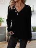 Autumn Winter Fashion V-Neck Loose Button T-Shirt  Women Long Sleeve Striped Ladies Comfortable Solid Color Pullovers