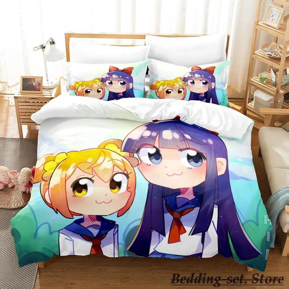 Pop Team Epic Bedding Set Single Twin Full Queen King Size Bed Set Aldult Kid Bedroom Duvetcover Sets Anime Parure De Lit Bed