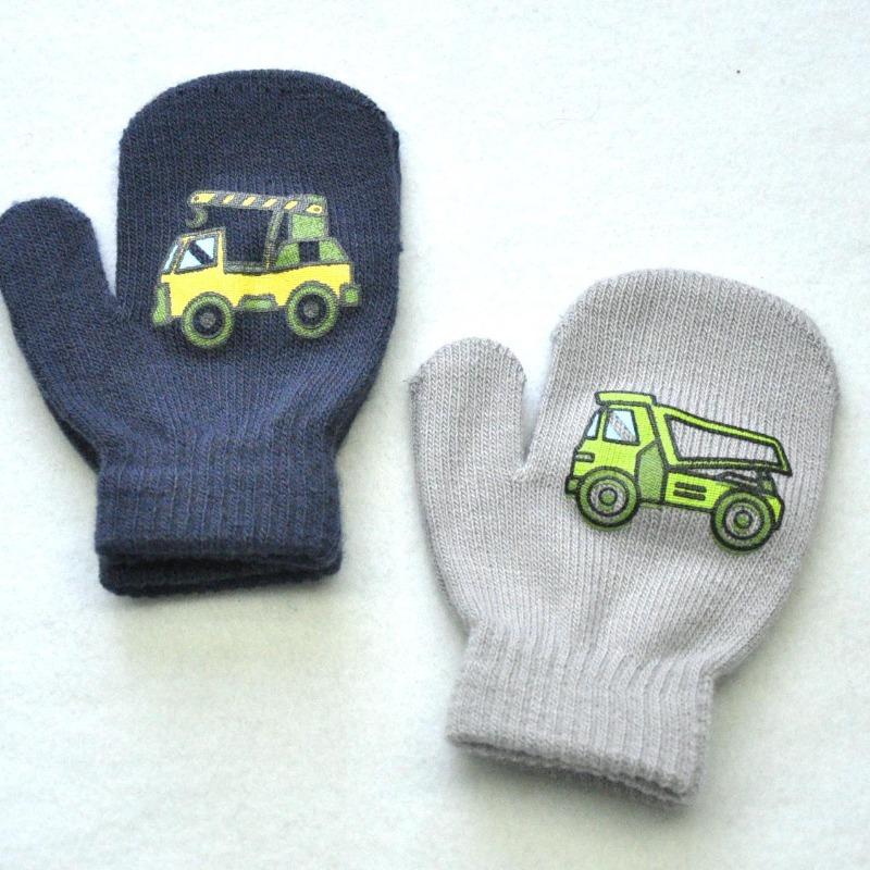 Gants tricotés d'hiver pour enfants de 1 à 4 ans Mitaines chaudes et mignonnes à motif de camion de construction Laine Gants de cyclisme pour enfants
