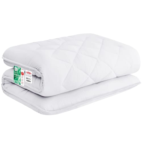 Extra-thick 10cm five-layer double futon mattress pad with TEIJIN Mighty Top filling. Antibacterial, odor-resistant, mildew-resistant, dust mite-resis