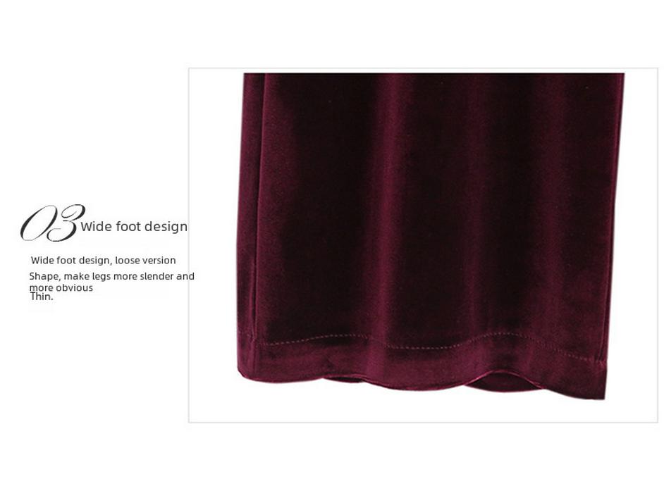 Dámské zlaté sametové kalhoty s vysokým pasem a širokými nohavicemi - Nadměrná velikost, ležérní kalhoty