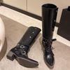 American Retro Rivet Knight Boots - Black Punk Over-the-Knee for Petite Women