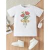 Taglie europee Bambini Questa Adorabile Maglietta Girocollo Presenta una Stampa Floreale a Tulipani, Rendendola una Scelta Casual e alla Moda per le Ragazze