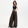 Women Leopard Print Wide Leg Jeans High Waist Loose Vintage Trousers Casual Floor-Length Denim Pants