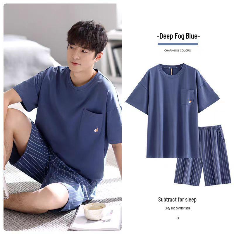 Herren Sommer Kühlendes Pyjama-Set - Kurzarm und Shorts, Lässige und Leichte Hauskleidung