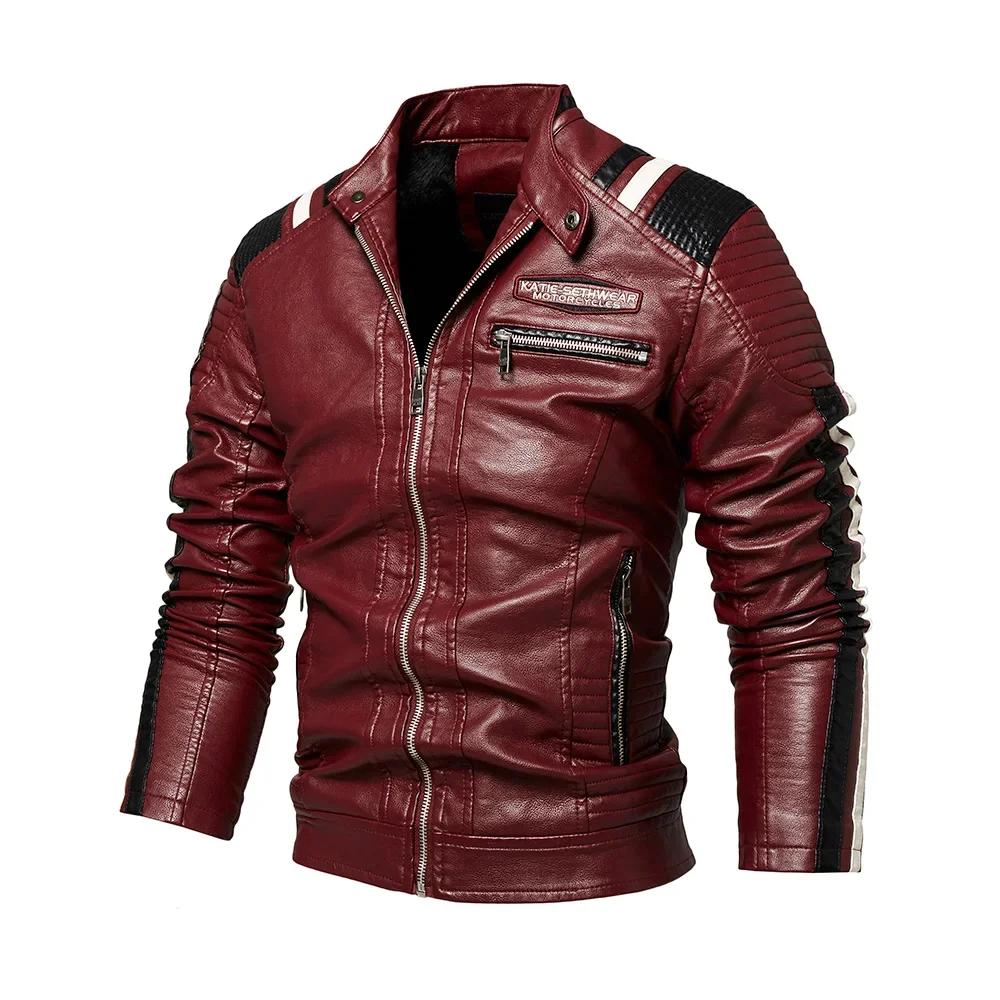 Menn mote skinnjakke menn høst motorsykkel slim fleece jakke herre vår utendørs uformelle motorsykkel PU skinnjakke