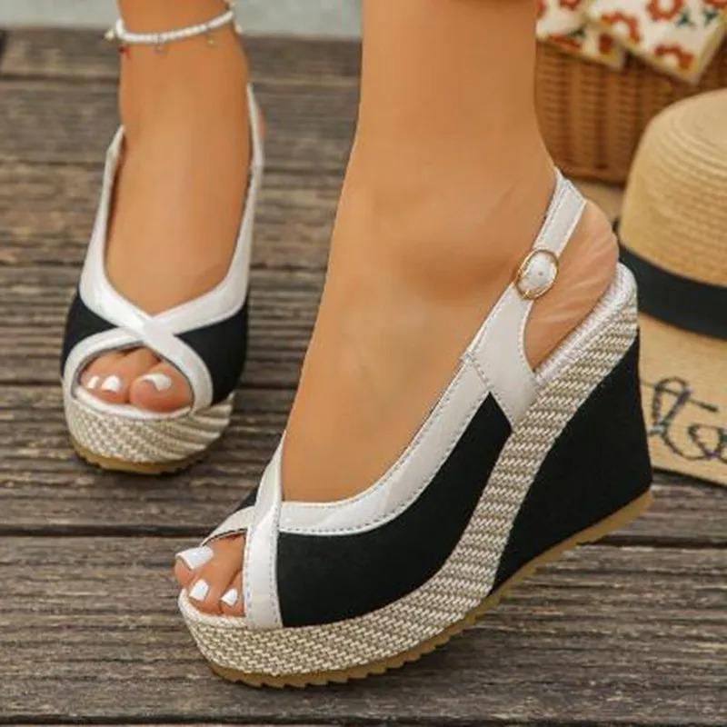 Shoes Women Ankle Buckle Wedges Sandals Summer Denim Sandal Comfortable Thick Sole Sandalias Mujer