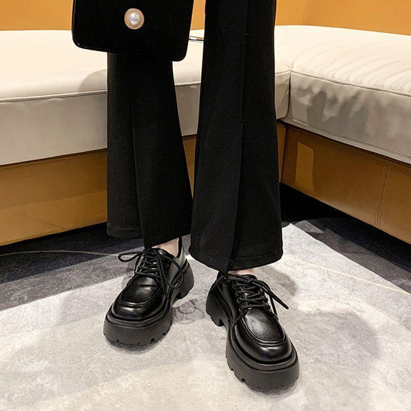 Fashion With Medium Heels Black Normal Leather Casual Women's Summer Footwear Shoes for Woman 2024 Moccasins Platform Chic and Elegant E