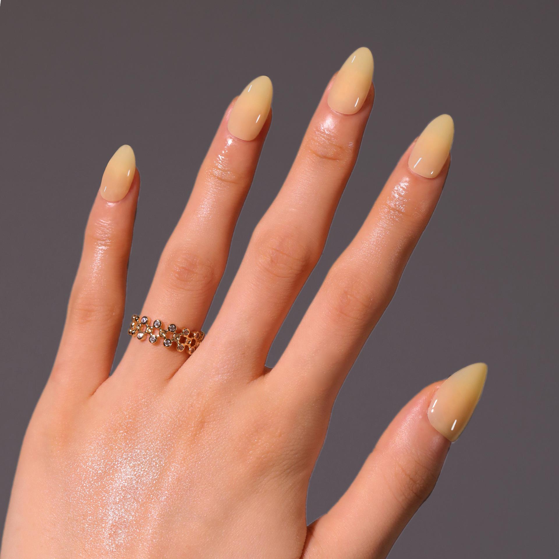 30pcs Almond-Shaped Solid Yellow Gel Nail Art Tips
