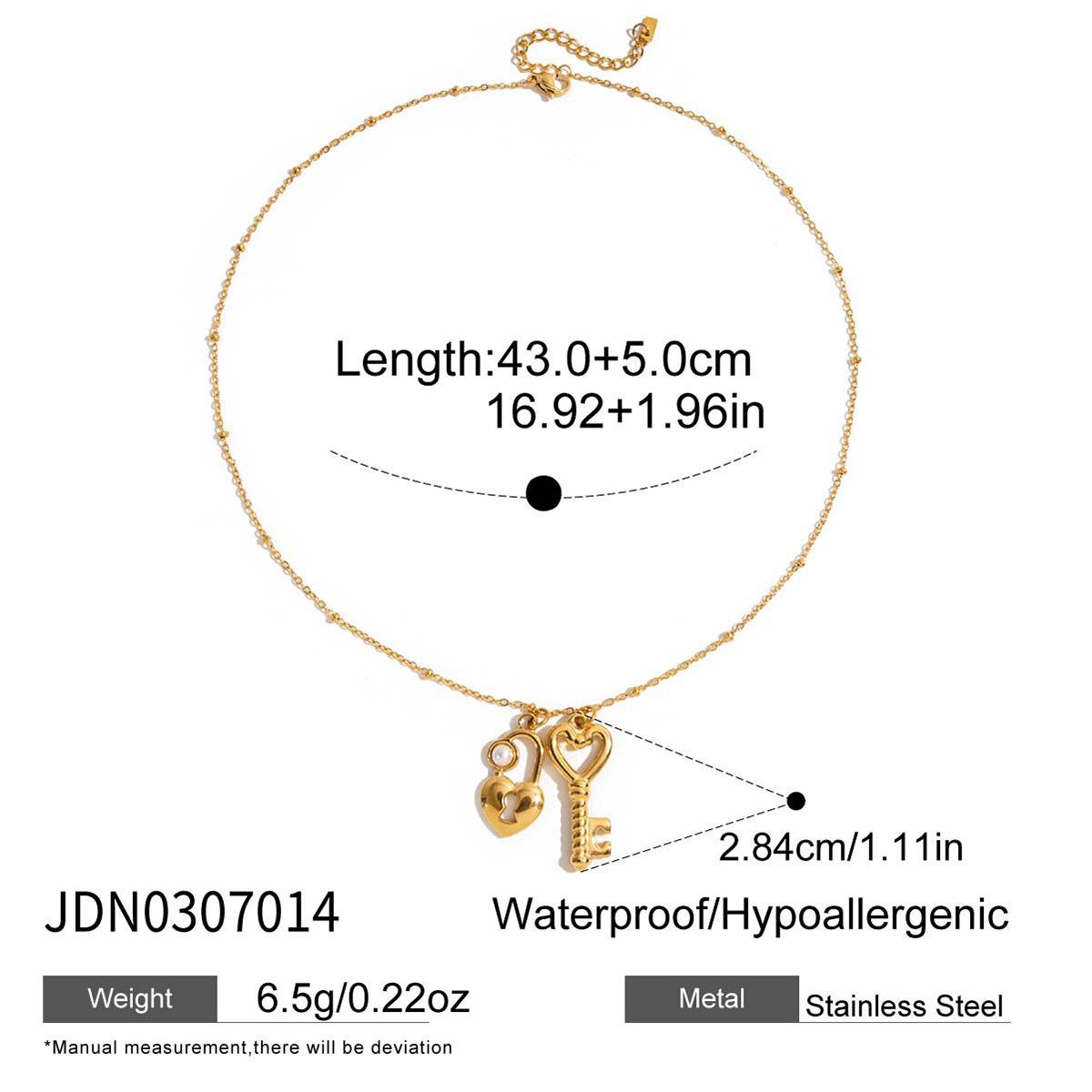 18K Золото Акриловая Жемчужина Замок Любви Ключ Любви Подвеска Зажим Цепочка с Бусинами Ожерелье