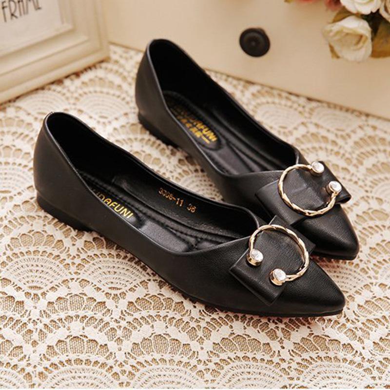 

Металлические балетки весна и осень новая обувь женская мягкая подошва мягкая кожа мелкий вырез острый носок универсальные одинарные туфли женские 40 чёрный