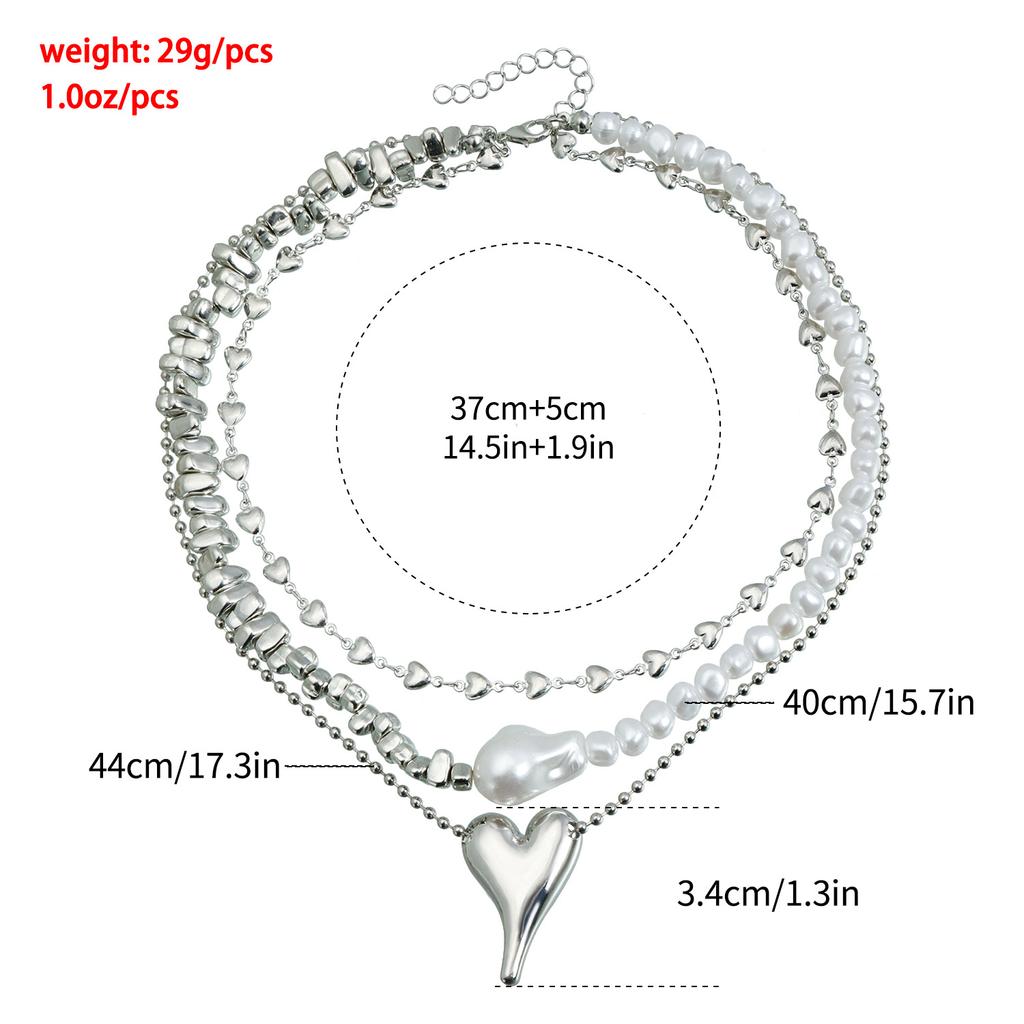 Irregular Heart Pendant Necklace Imitation Pearl CCB Geometric Choker Collar Y2k Statement Accessories