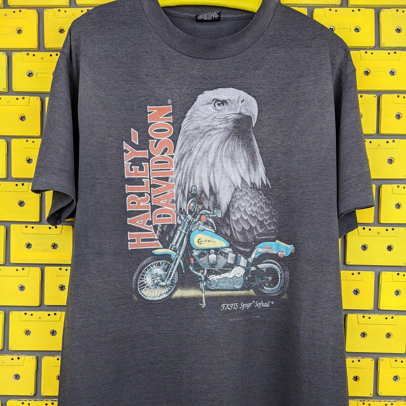 Vintage 1991 Harley Davidson T shirt FXSTS Springer Softail 3d Emblem Motorcyclist Biker Merch Tee Size XL 3XL