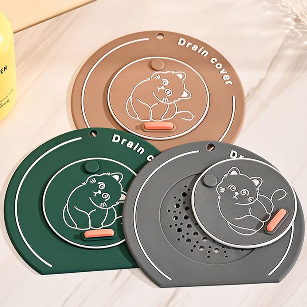 Cartoon Cat Floor Drain Cover Anti Odor Sewer Filter Pad Cute Floor Drain Mat for Kitchen Toilet