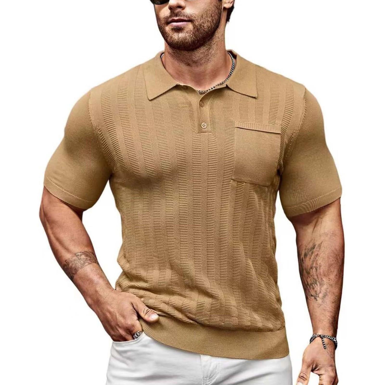 

Мужская повседневная рубашка с V-образным вырезом, карманом на пуговицах, короткими рукавами, классная и дышащая трикотажная мужская рубашка XXXL хаки