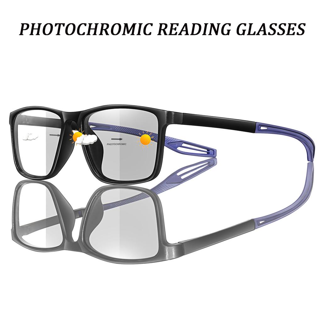 3 Pairs Reading Glasses Photochromic Classic Square Far Sight Presbyopic Glasses Anti Blue Light Blocking Ultralight Eyewear