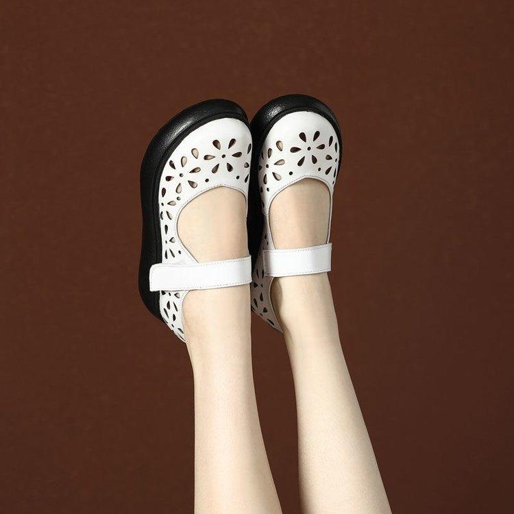 Flat-soled Single Shoes Women's Soft Leather Spring and Autumn Soft-soled Beef Tendon Sole Shallow Mouth Shoes