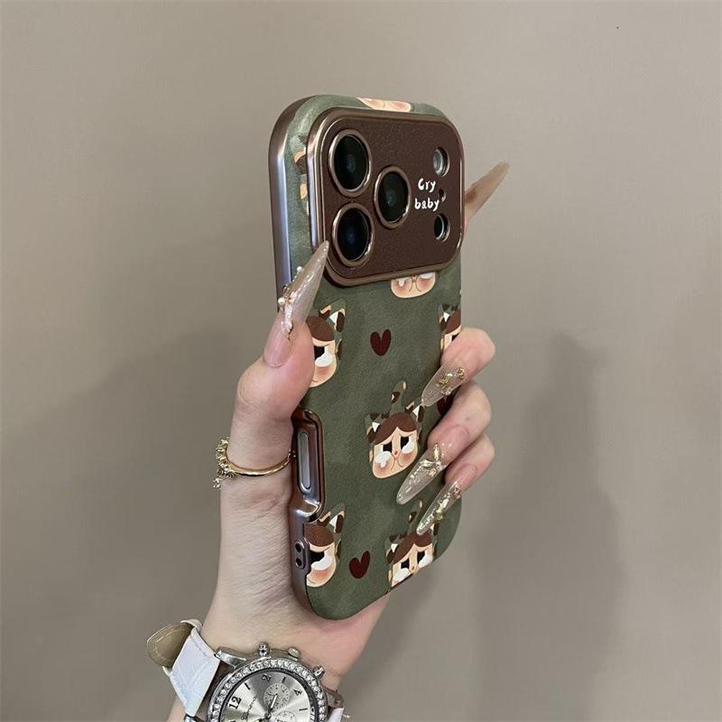 

Retro green leopard print headgear crying baby suitable for iPhone17pro mobile phone case Apple 16pro large window 15pro iPhone17