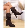 Vintage Pointed Toe High Heel Fashion Boots 2025 Winter New Plus-size Fleece Mid-top Boots for Women