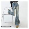 Women's Blue Bow Flare Jeans Harajuku 90s Aesthetic Streetwear Baggy Denim Trousers Y2k Jean Pants Vintage 2000s Trashy Clothes