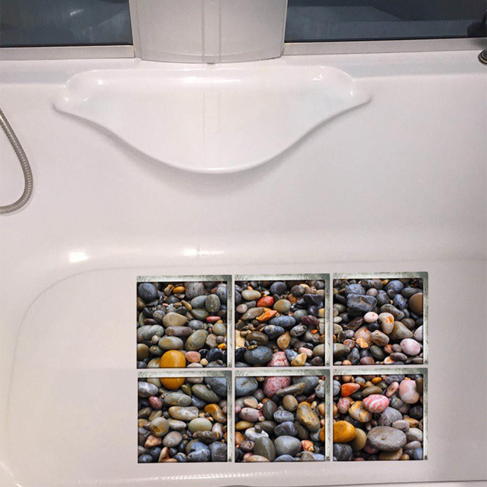 6 Stück Kopfsteinpflaster-Badewannenaufkleber, rutschfest, wasserdicht, 3D-Effekt, selbstklebender Badezimmeraufkleber, PVC, abnehmbares dekoratives Wandbild