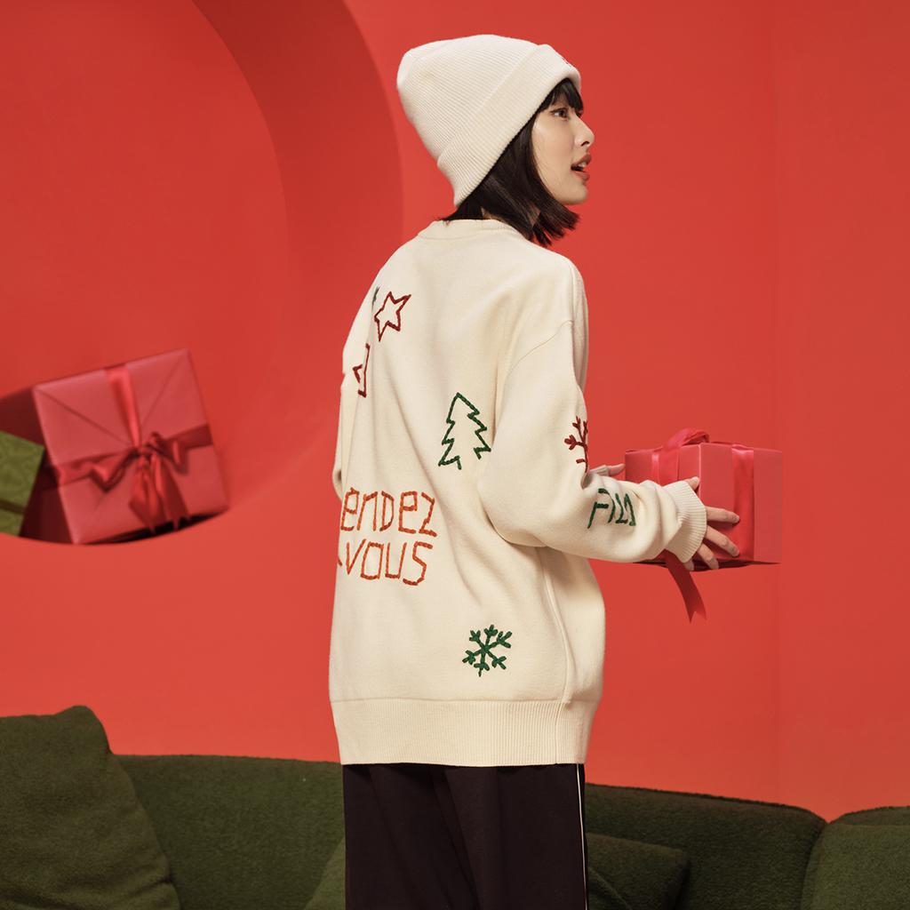 New FILA X Études Sweater Unisex Sugar Sand White F11U516401F-IV