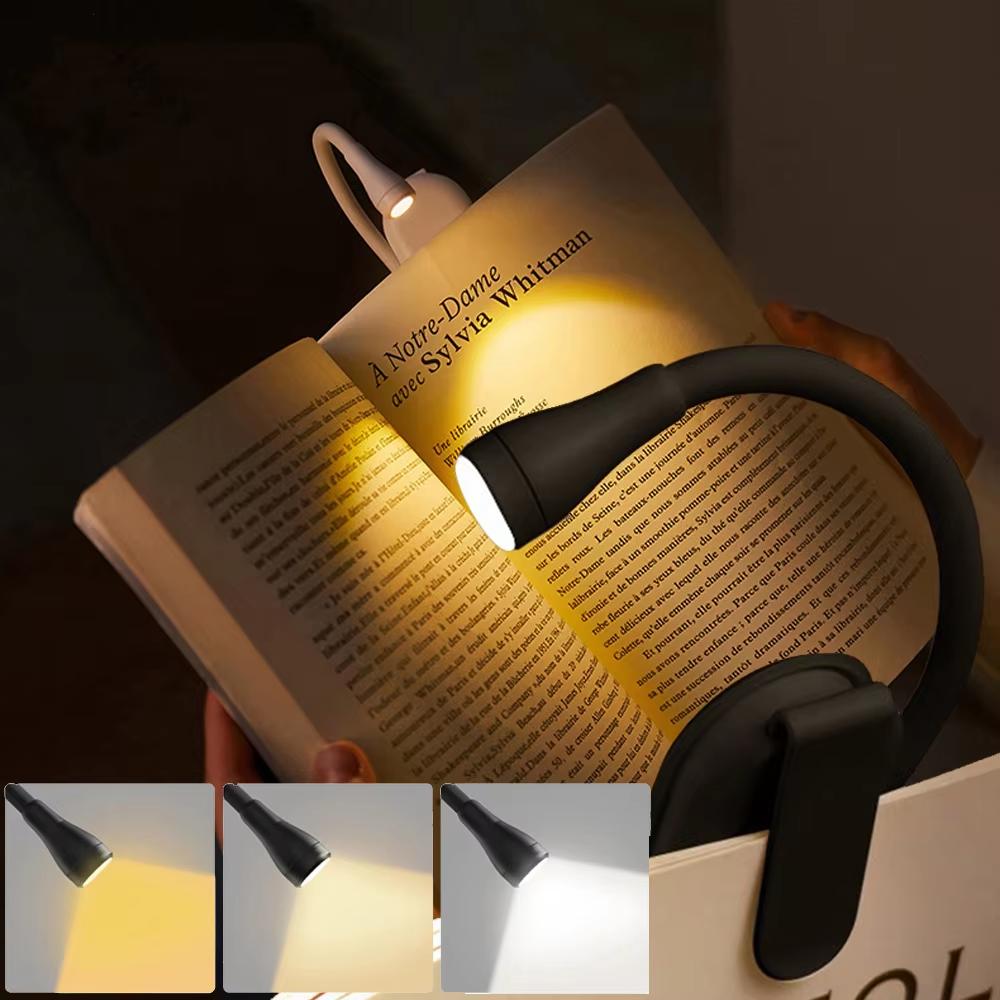 New Mini LED Book Light Eye Protection Adjustable Clip 360° Flip Study Lamp Rechargeable 3 Color for Travel Bedroom Reading