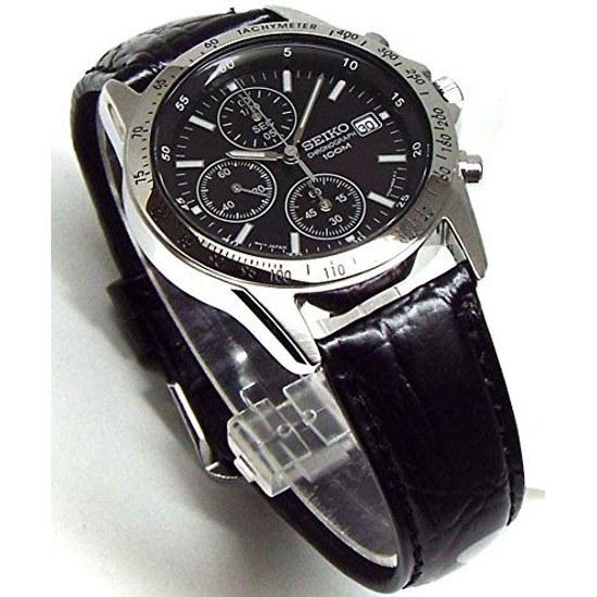 Chronograph Armbanduhr Echtleder Armband Set Inlands Seiko Offizielles Distributionsprodukt Schwarz SND367P1