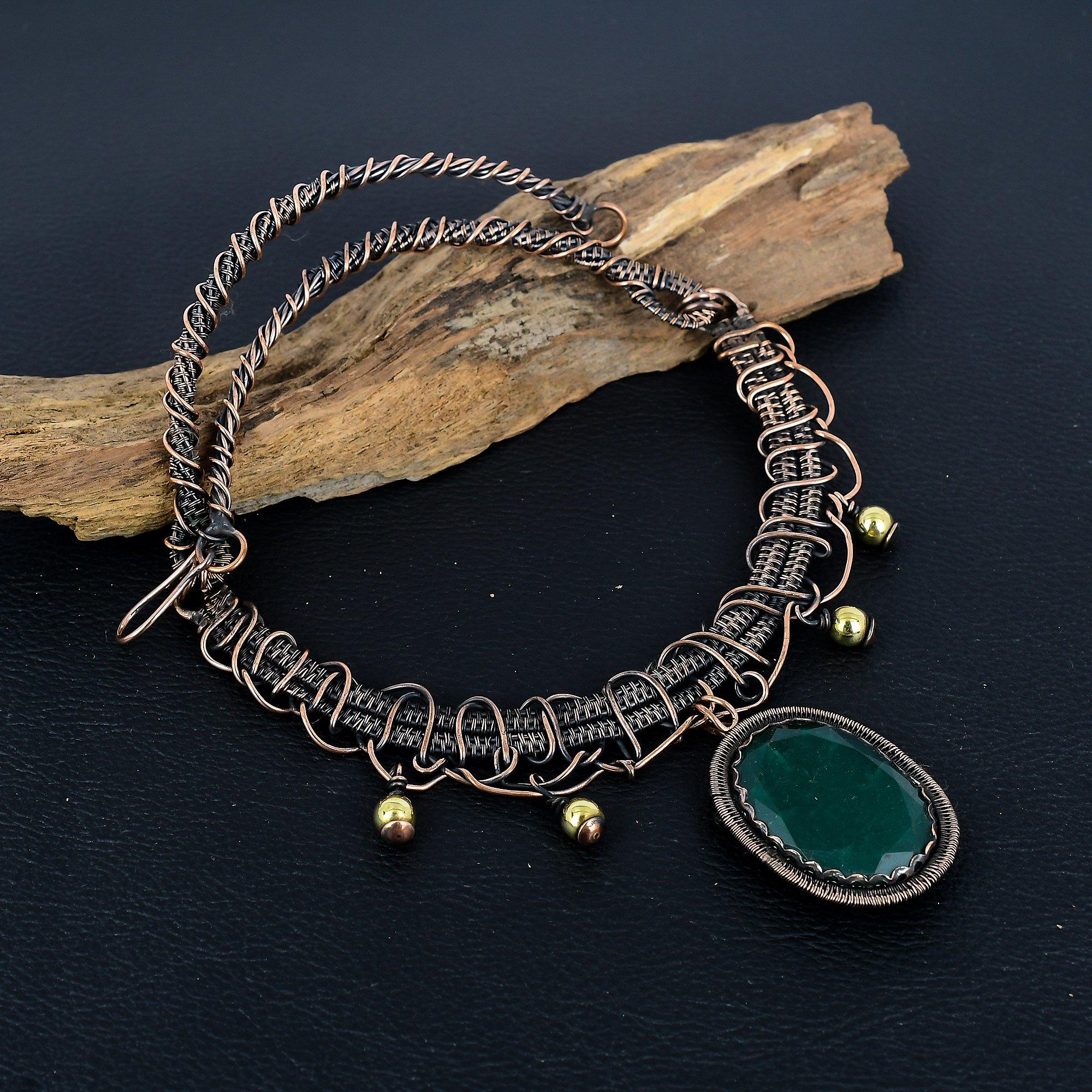 

Изумрудное ожерелье, ожерелье, обмотанное медной проволокой 999 пробы, ювелирные изделия из драгоценных камней, ожерелье ручной работы, изумительные украшения, подарок для нее