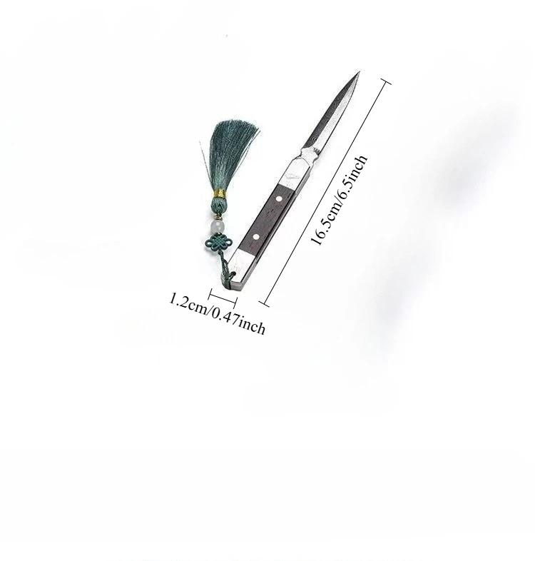 Coltello da tè Zen Ago da tè fatto a mano Sandalo nero Acciaio a motivi damascati Coltello da tè Puer Accessori per set da tè