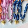 Cutie Bandana Scarf Necklace With Stainless Steel Heart Charm Handmade Jewelry Gift For Mother Wife Girls