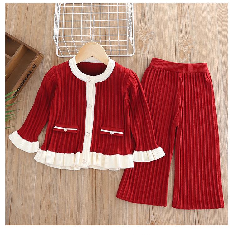 

Комплект свитера и брюк для девочки с мишкой - Осень/Зима 2023 Вязаный костюм-двойка Melaard Size 15 for height 130CM