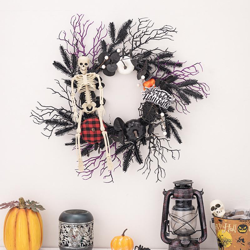 Charming American Country Style Halloween Skeleton Pumpkin Door Wreath Decoration